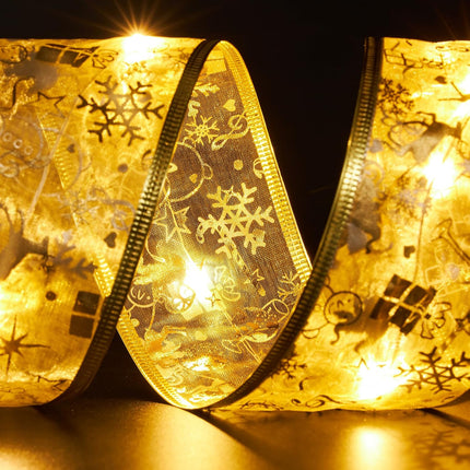Christmas Tree Decorations, 2.5Inch x 32.8Ft 100 Led Christmas Tree Ribbon Lights with Timer, Battery&USB Powered 8 Lighting Modes Gold String Lights for Party Xmas Tree Decor