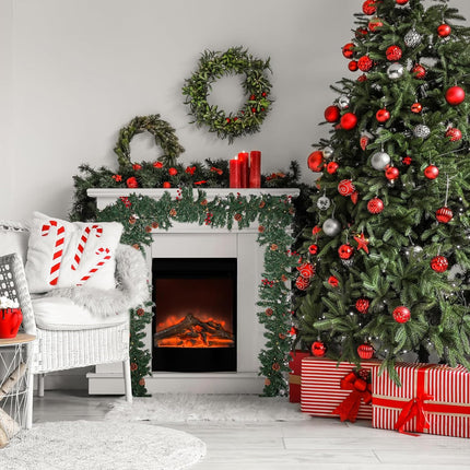 Christmas Garland with Lights,9FT Christmas Decorations Pine Garland with 50 Led Lights String,Lighted Garland for Indoor,Stairs, Railing, Outdoor,Home Decor