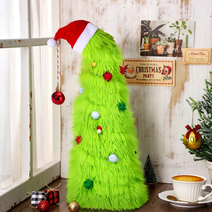 Civaner Tabletop Mini Christmas Tree 18 Inch Artificial Tabletop Christmas Tree Plush Christmas Table Decorations with Christmas Ball, Santa Hat for Christmas Indoor Home Kitchen Dining Table Decor