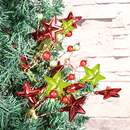 17”Red Green White Christmas Tree Decorations Beads Sequin Electroplating Five-Pointed Star Pick,Christmas Tree Topper Star Home Vase Ornaments Office Party Decorations s