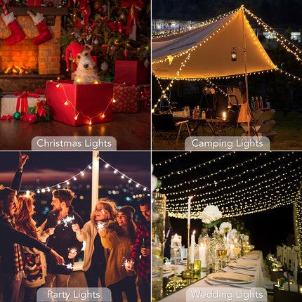 LED Globe String Lights Battery Operated 20FT 50LED Fairy Lights with 8 Lighting Modes, Hanging Lights for Bedroom Dorm Patio Garden Christmas Party, Warm White