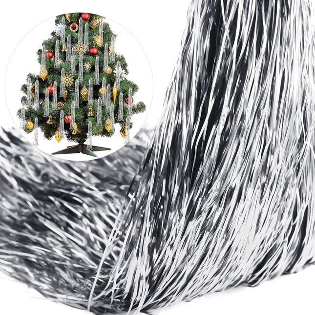 Timgle 40000 Pcs Icicle Tinsel Strands for Christmas Tree Tinsel Foil Fringes Shiny Icicles Garland for Christmas Tree Party Decor Birthday Supplies (Silver)