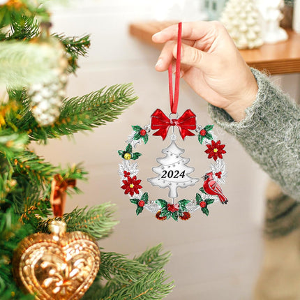 Christmas Ornaments for Tree,Christmas Wreath Ornaments with Rotatable Tree for Christmas Tree Decorations Holiday Decorative Annual Keepsake (Metal,Silver)
