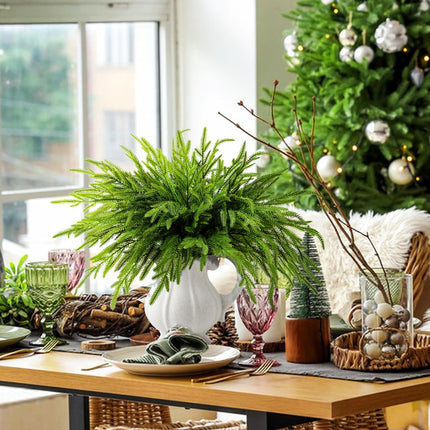 20 Pcs Christmas Norfolk Pine Branches- 19" Extra Length Artificial Xmas Branches Plants Pine Needles- Fake Greenery Norfolk Pine Stems Sprigs for DIY Craft Garland Home Garden Decor