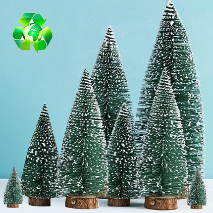 Rainmae 8Pack Tabletop Small Flocked Artificial Christmas Tree, Artificial Xmas Pine Tree, Mini Snow Covered Faux Tree with Wooden Bases for Xmas Holiday Party Home Handicraft Decor Desktop Ornaments