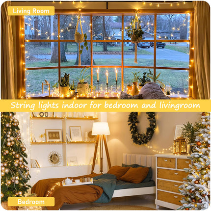 Warm White Christmas Lights Indoor - 200 LED Twinkle Lights for Christmas Tree Outdoor 8 Modes, 66ft Extendable Fairy String Lights Plug in for Bedroom Porch Thanksgiving Gardern Patio Yard Decor
