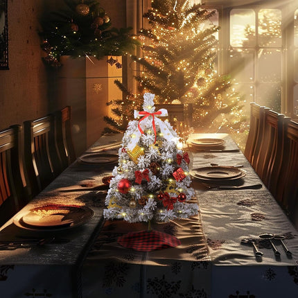 Small Christmas Tree - Mini Christmas Tree, Flocked Christmas Tree Small, Christmas Tree with Decorations, 2 Ft Christmas Tree, 24" Tabletop Christmas Tree