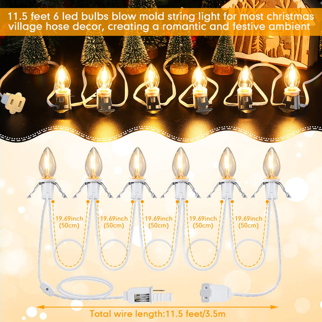 Coume Set of 3 Christmas Village Lights Accessory Cord with 6 LED C7 Bulb Light Cord for Village Houses with Switch Socket Lamp Cord Replacement Christmas Village Accessories Craft Projects 11.5 Feet
