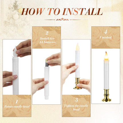 Yungyan 20 Pieces Christmas Window Candle Lights with Sensor Dusk to Dawn Battery Operated LED Candles Bulk Flameless Candles Flicker Flame for Xmas Holiday Party Decorations (Gold Base)