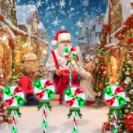 Lollipop Christmas Pathway Lights Outdoor Decorations, 80 LED Lighted Candy Cane Decorations with 8 Flickering Light Modes, Timer, Outdoor Christmas Decorations for Yard Walkway, 4 Pack 28 Inch