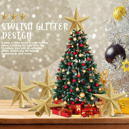 Hiboom Mini Star Christmas Tree Topper 2.7inchx2inch Glittered Christmas Tree Star for Xmas Tree Party Decoration Holiday Outdoor Indoor Home Ornaments(Gold, 12 Pcs)