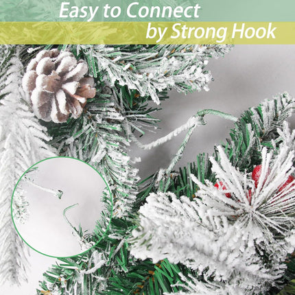 9FT Christmas Garland Decoration, Battery Operated Lighted Prelit Garland with Timers Pine Cones Berries Lush Branches, Snowy Xmas Garland for Mantle, Stairs, Fireplace, Outdoor, Party, Home Decor
