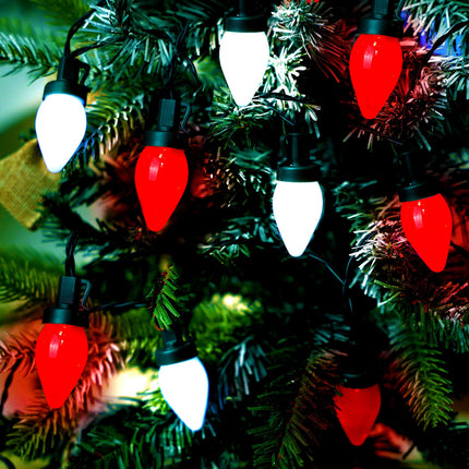 C7 Bulbs Christmas String Lights with Remote - 50 LED 26ft Battery String Lights - Fairy Christmas Lighting for Garden Decor Bedroom Porch Xmas Ornament Christmas Decorations - Red White