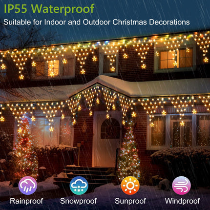 Christmas Lights Outdoor Decorations 13.8ft 200 LED Christmas Lights with 12 Stars,8 Modes Dimmable Fairy String Light with Remote Timer for Wedding Party Holiday Christmas Decorations(Warm White)
