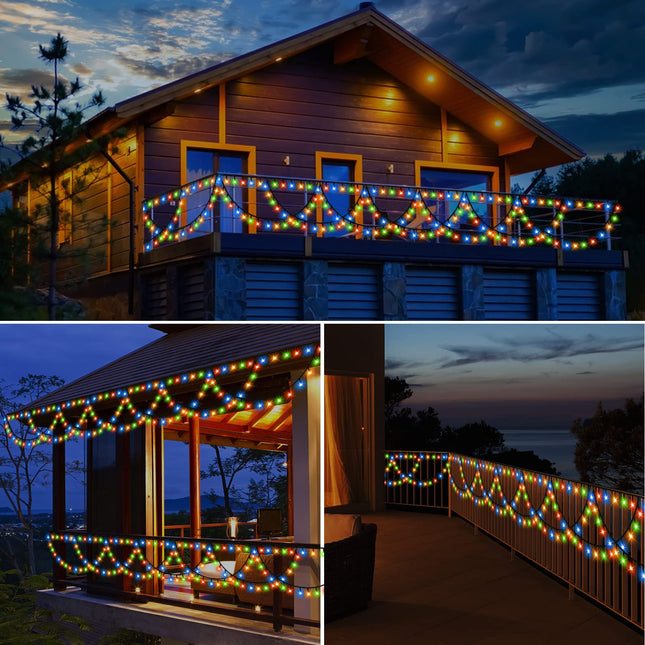 XTF2015 Christmas Lights Outdoor Color Changing 40FT 380 LED Christmas String Lights Extendable 8 Modes, Waterproof Half-Round Christmas Lights for House Roof Eaves Garden Patio(Multicolor)