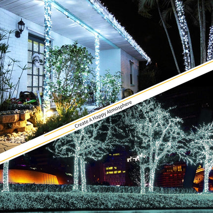 QUWIN White Christmas String Lights, 115Ft 300 LED UL 8 Modes with End-to-End Plug, Indoor & Outdoor Fairy Light for Christmas Tree, Patio, Wedding, Party (115Ft Cool White)