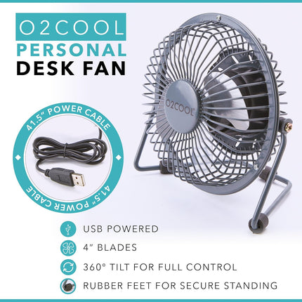 O2Cool 4 Inch Usb Powered Table Desk Personal Fan Grey