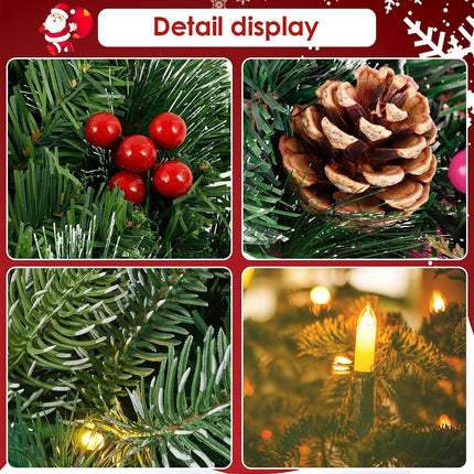 Christmas Wreath Garland for Front Door, Pre-lit Artificial Xmas Garland with 50 LEDs Lights Battery Operated - Snowflake Red Berry Pinecone Fir Garland Come with Hook(18 Inch)
