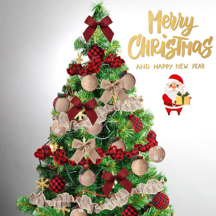 Aoriher 26 Pcs Burlap Christmas Ball Ornaments Rustic Farmhouse Christmas Tree Ornaments Decoration Hanging Buffalo Plaid Ornament Burlap Garland for Xmas Christmas Holiday Party (Red Black Plaid)