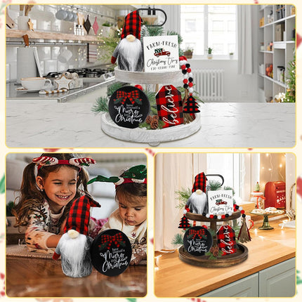 Christmas Decorations Wooden Signs Gnomes Plush Bead Garland Christmas Decor Set for Tabletop Home Winter Decorations