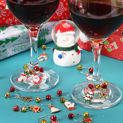 SANNIX 24pcs Christmas Wine Glass Charms Wine Glass Markers Identification Christmas Wine Charms for Stem Glasses Wine Tasting Party Favors Holiday Decorations