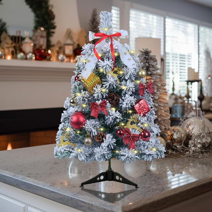 Small Christmas Tree - Mini Christmas Tree, Flocked Christmas Tree Small, Christmas Tree with Decorations, 2 Ft Christmas Tree, 24" Tabletop Christmas Tree