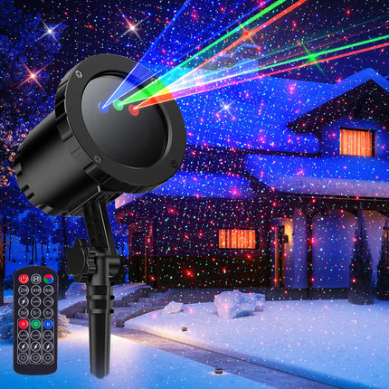 Christmas Laser Projection Lights, Red Blue Green Dynamic Laser Christmas Light Outdoor Projector with Wireless Remote Control, for Indoor/Outdoor Garden, Courtyards, Party，Halloween/Christmas