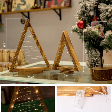 GENMOUS 2 Pcs Wooden Christmas Trees, Small Farmhouse Tabletop Christmas Decor, Triangle Christmas Tree Shaped Decoration for Fireplace Mantel Shelf, Rustic Indoor Bedroom Holiday Decor