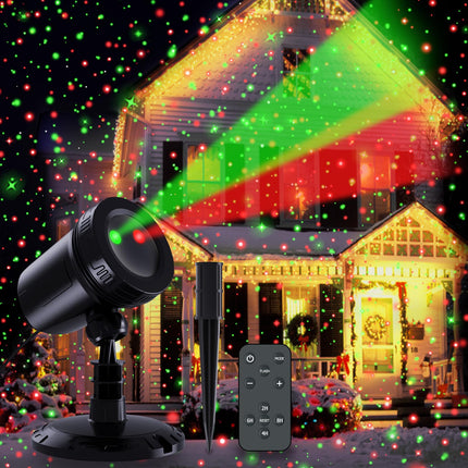 Laser Christmas Lights Outdoor Decorations, Garden Laser Lights, Red and Green Stars Landscape Lights with RF Remote, IP65 Waterproof, Cold-Resistant, Christmas Projector Lights for Party Festivities