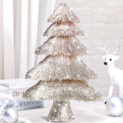 Tabletop Christmas Tree Decoration 15 in Glitter Champagne Gold Artificial Foil Tubes Xmas Tree Artificial Holiday Table Centerpiece Champagne Tabletop Small Xmas Tree for Home Party Craft
