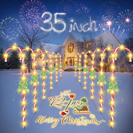 35" Christmas Candy Cane Lights -12 Pack 8 Modes,30V LED Candy Cane Lights Christmas Decor, Outdoor Christmas Decorations, for Yard Lawn Garden or Pathwayn