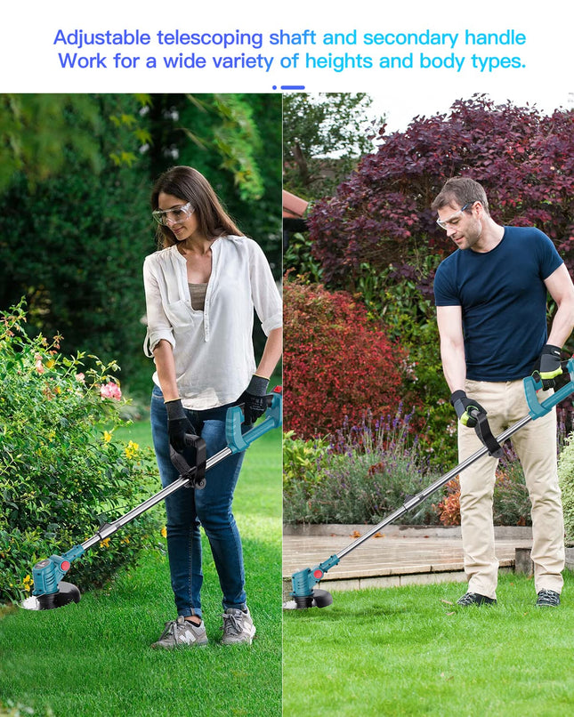 Weed Wacker Cordless 21V, 47" Adjustable String Trimmer with Blade, Brush Cutter Lawn Edger Battery Powered 6000mAh, Lightweight Cordless Weed Eater Grass Trimmer for Lawn Trimming Lawn Care