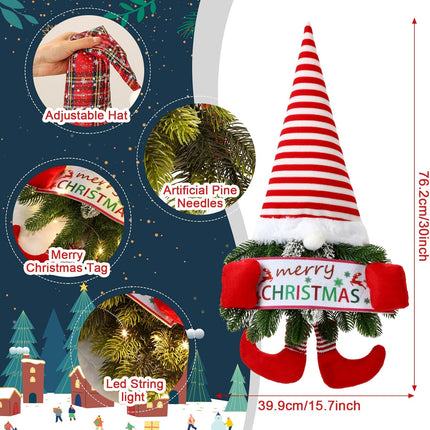 Leyndo 2 Pcs 30 Inch Christmas Wreath for Front Door Christmas Wreath Gnome with Light Artificial Pine Spruce Hanging Sign Santa Gnome for Door Window Wall Farmhouse Christmas Home Decor