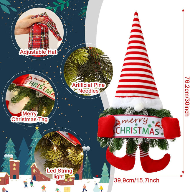 Leyndo 2 Pcs 30 Inch Christmas Wreath for Front Door Christmas Wreath Gnome with Light Artificial Pine Spruce Hanging Sign Santa Gnome for Door Window Wall Farmhouse Christmas Home Decor