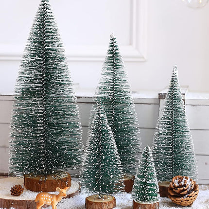 Frcctre 5 Pack Mini Christmas Tree, Artificial Mini Decorative Xmas Tree Miniature Pine Tree with Snow, Desktop Small Pine Tree with Wood Base for Christmas Holiday Party Home Tabletop Decoration