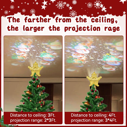 Christmas Tree Topper Decorations - 3D Silver Glittered for Christmas Decoration Snowflake Light Tree Topper with LED Rotating Projector for Holiday Tree Decoration