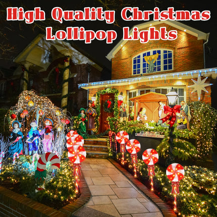 ROCEEI 2 Sets Outdoor Christmas Yard Decorations 26" Peppermint Lollipop Candy Cane Pathway Lights 160 LEDs 8 Lighting Modes Timer with Bows Waterproof Christmas Pathway Markers for Yard Garden