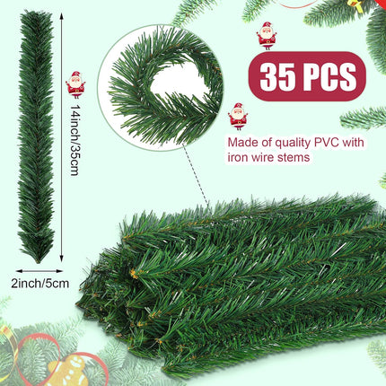 35 Pieces 14 Inch Christmas Garland Ties Artificial Pine Needles Tree Branches Wired Faux Pine Greenery Stems for Holiday Craft Present Wrapping Decoration