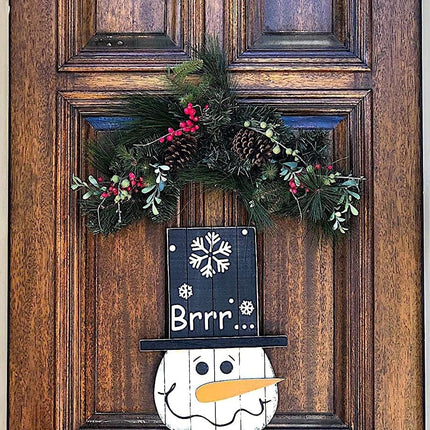 Snowman Sign Christmas Holiday Decoration Door Wall Indoor Outdoor Wooden Hanging (Snowman Brrrr)