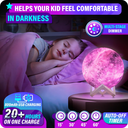Mind-Glowing Galaxy Moon Lamp with 16 Colors, Touch/Remote, Wood Stand - Teen Girls Trendy Stuff - Christmas for 6 7 8 9 10 11 12 Year Old Teenage Girl - Cool Night Light for Kids (8.0 inch)