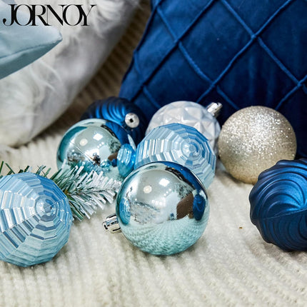 Christmas Ornaments Decorations 30ct Xmas Tree Balls Baubles Sets Decor, Shatterproof, Blue & Silver(2.36in)