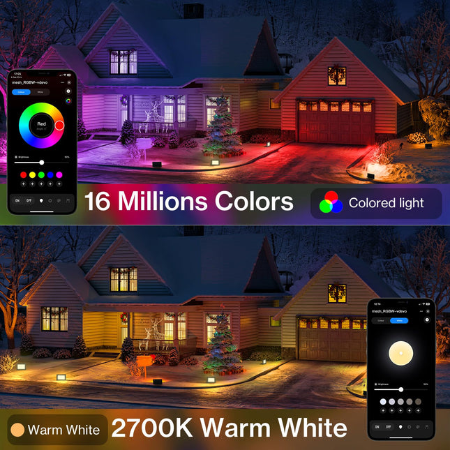 100W LED Flood Light Outdoor, Color Changing Outdoor Lights, Led Stage Lights, Bluetooth RGBW Smart Flood Lights for Christmas, Uplights for Events, 2700K Warm White Uplighting, Music Sync, 2 Pack