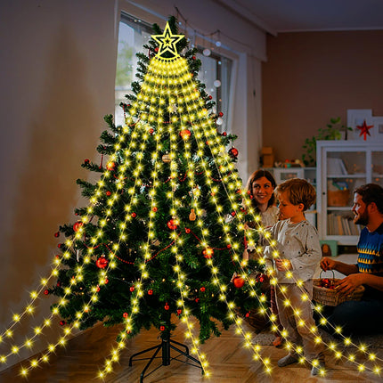 Christmas Decorations Star String Lights, 350 LED 12.6ft Outdoor Christmas Tree Lights with Topper Star, 8 Lighting Modes & Timer Waterproof Fairy Twinkle Lights for Xmas Year Party Holiday