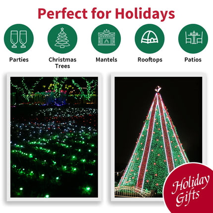 Green Wide Angle LED Christmas Lights, 64.8 Ft 300 Count, Pack of 3 Strands 21.9 Ft 100 Lights UL Commercial Grade Green Wire 5mm Holiday String Light