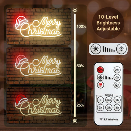 Merry Christmas Neon sign with Timer Remote, Warm White Red LED Christmas Neon Light for Christmas Decoration, Bedroom, Living Room, Home Decor Christmas Party Year Event Area