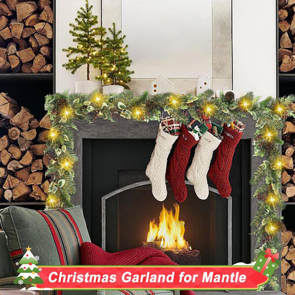 Artgar 6 Ft Christmas Garland, Pre-Lit Christmas Garland - Artificial Garland Christmas Decorations with 30 LED Lights Decorated with Pinecones, Berries for Mantels Dining Tables Porch Decor (Red)