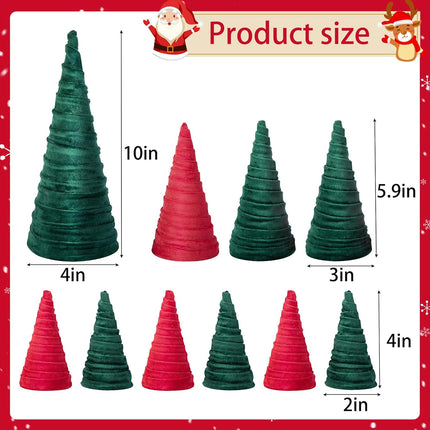 Iceyyyy 10 Pcs Rustic Christmas Velvet Tree Set-Modern Velvet Cones Tabletop Trees-Handmade Tabletop Trees Centerpiece for DIY Xmas Holiday Home Entryway Decor