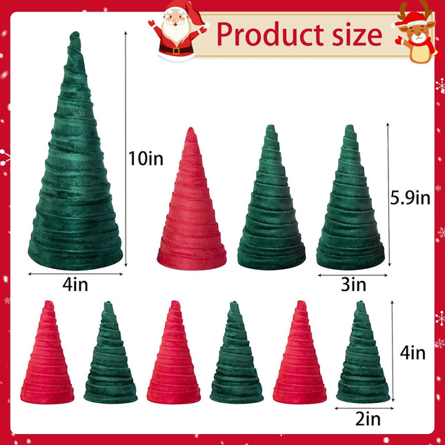 Iceyyyy 10 Pcs Rustic Christmas Velvet Tree Set-Modern Velvet Cones Tabletop Trees-Handmade Tabletop Trees Centerpiece for DIY Xmas Holiday Home Entryway Decor