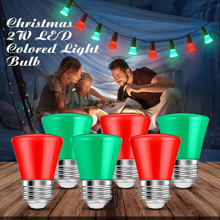 50 Pcs Christmas 2W LED Light Bulbs Replacement Bulbs for Outdoor String Lights E26 Base Plastic Waterproof S14 LED Bulb for Wedding Halloween Patio Party Bar Mood Decor (Red, Green)