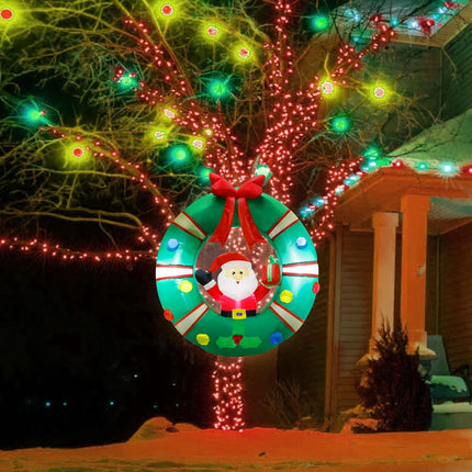 ATDAWN 3ft Christmas Inflatables Blow Up Yard Decorations, Inflatable Santa Claus Sitting on Christmas Wreath Outdoor Decoration, Blow Up Hanging Christmas Wreath for Christmas Yard Garden Decorations